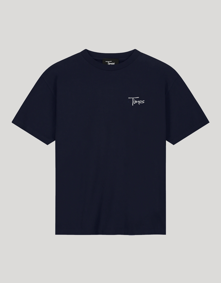 Times Embroidered Script Logo T-Shirt (Navy Blue)